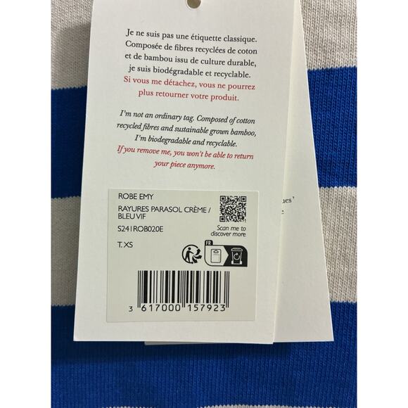 NWT Sezane Paris Emy Striped White Blue Cotton Dress Size XS - Picture 4 of 15